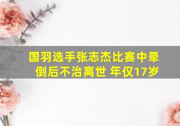 国羽选手张志杰比赛中晕倒后不治离世 年仅17岁